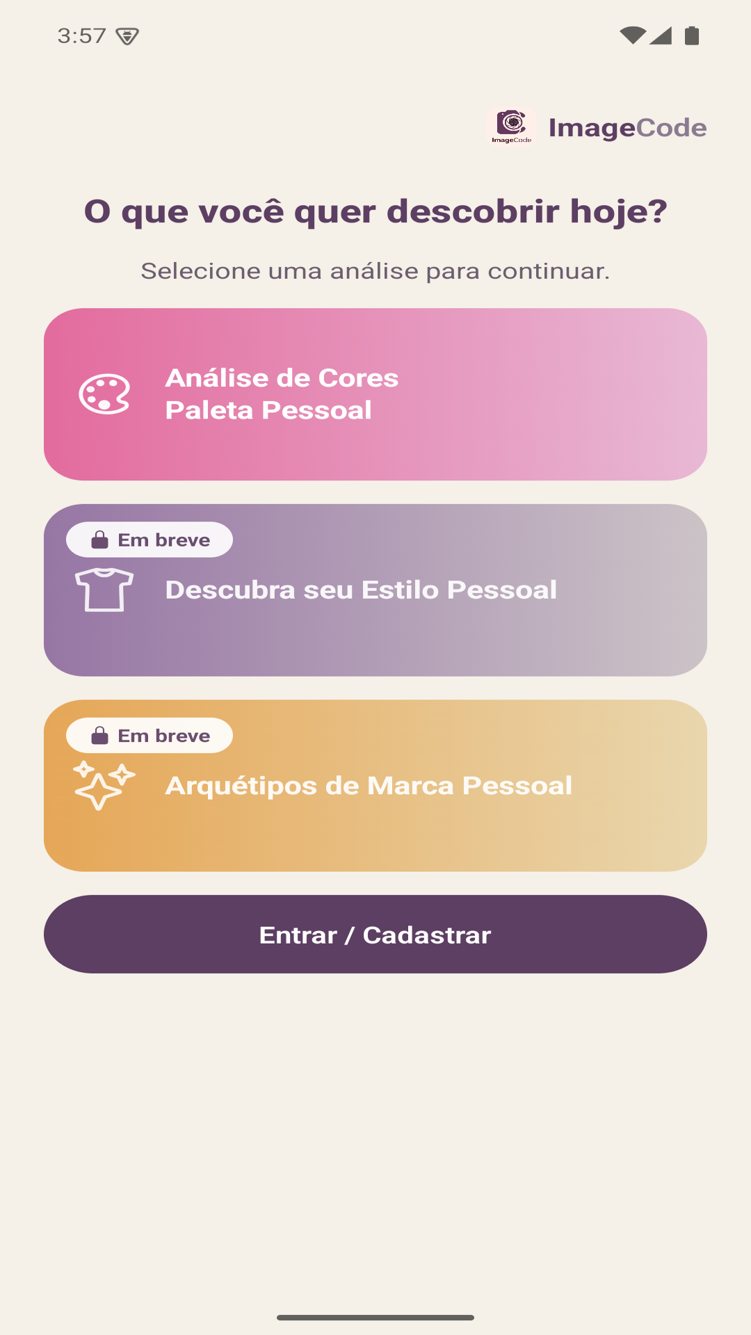 Tela inicial do ImageCode